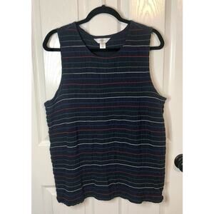 CJ Banks Navy Blue Striped Stretchy Tank Top Gathered Colorful 4th of July - 1X